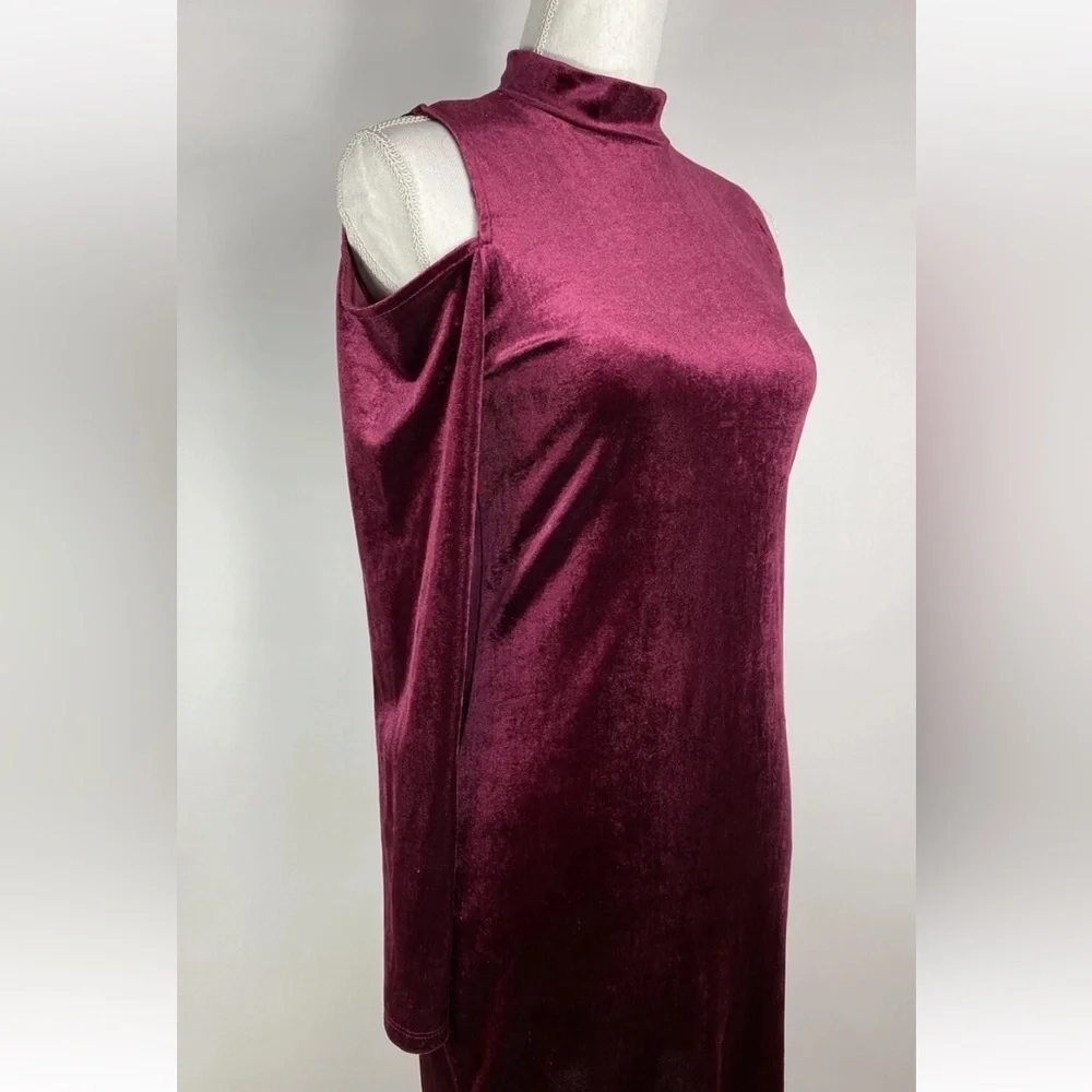 ❤️ AMBIANCE Girls Burgundy Velvet Cold Shoulder Long Sleeve Dress Size Large
